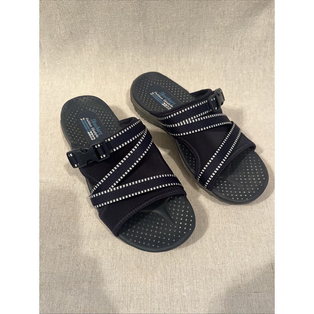 Skechers Reggae Slide Outdoor Lifestyle Sandals Womens Size 7 Navy Blue 56196SA